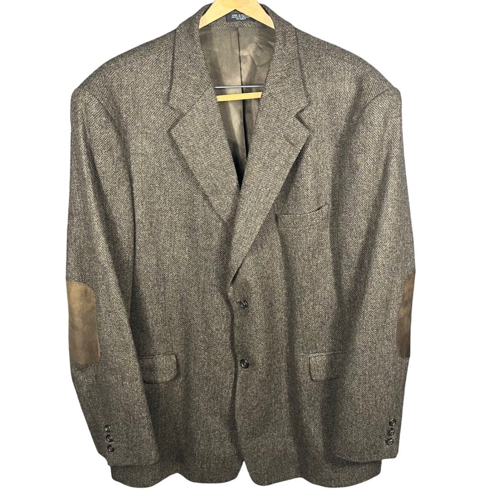 Stafford Blazer Sport Coat Mens 50L Brown Wool Tweed Elbow Patches